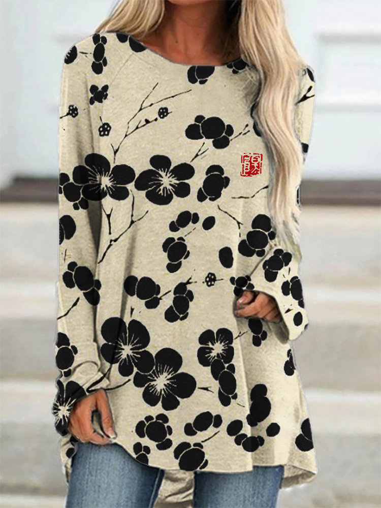 Cherry Blossom Japanese Lino Art A Line T Shirt