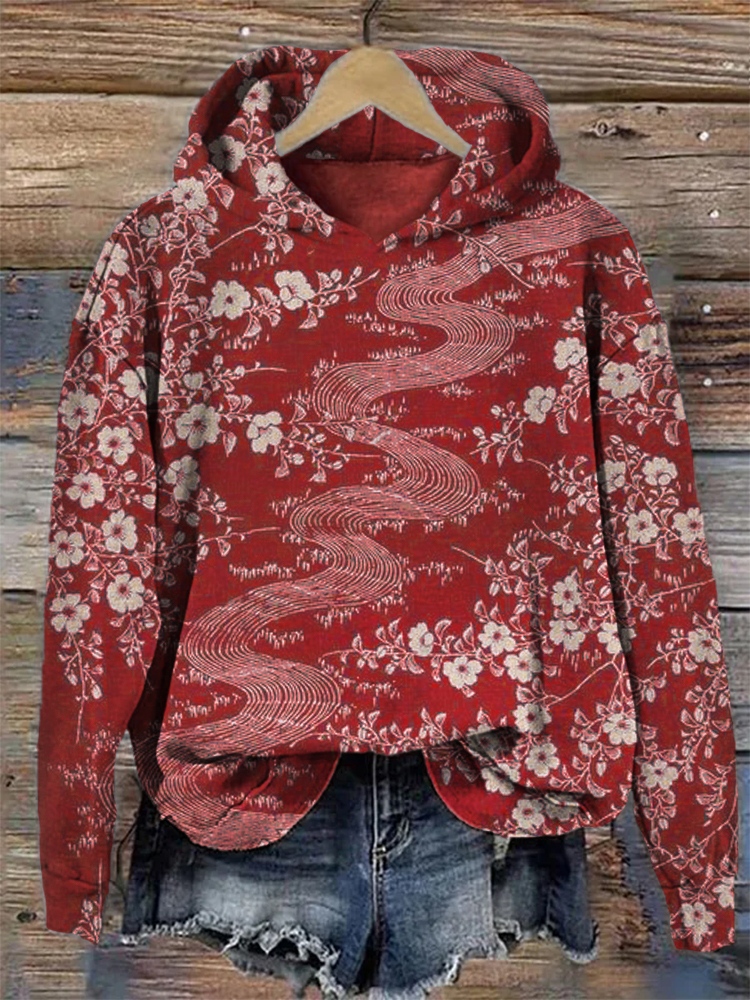Cherry Blossom along the River Japanese Art Hoodie