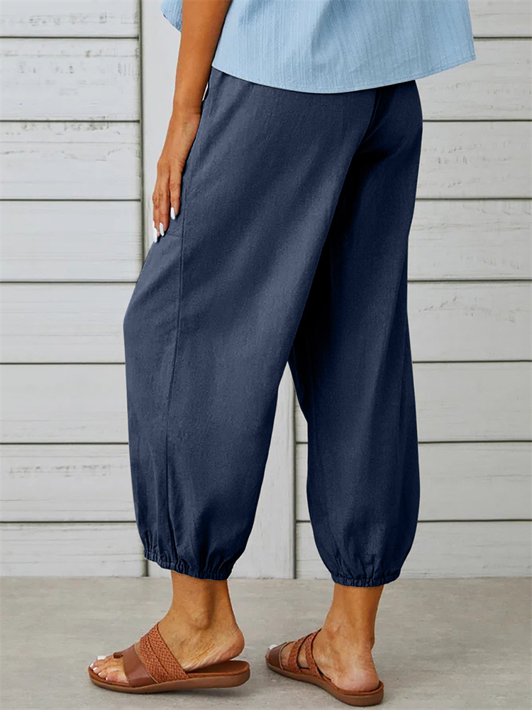Patch Pocket Button Accent Comfy Casual Pants