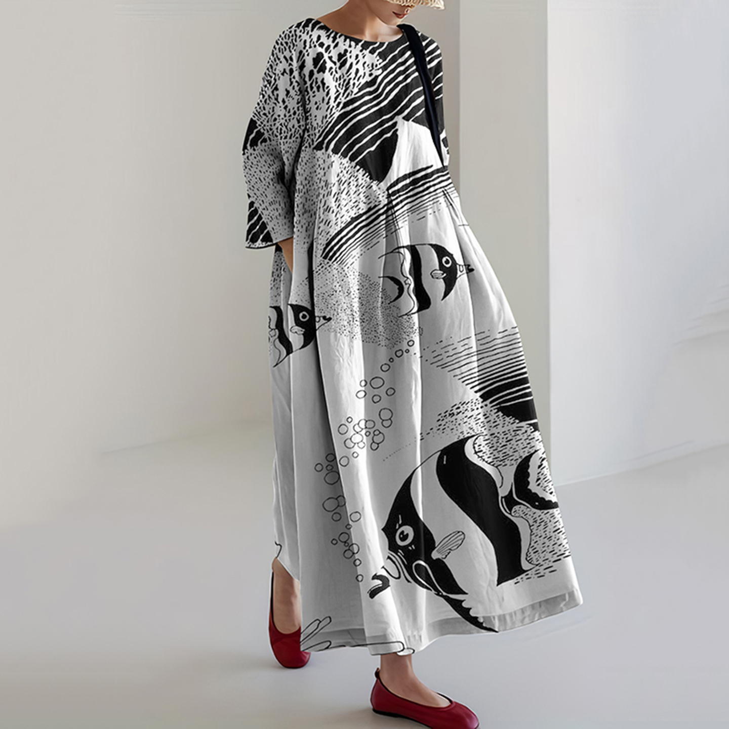 Oil Painting Water Ripple Fish Women'S Dress