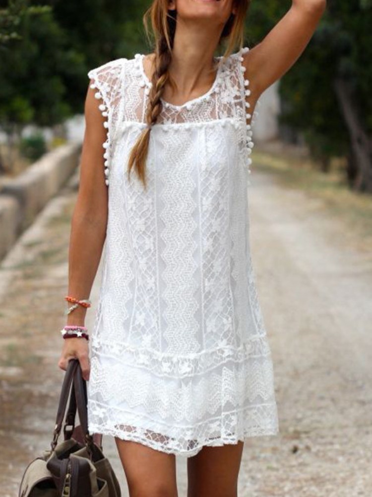 Boho Lace Patchwork Mini Tank Dress