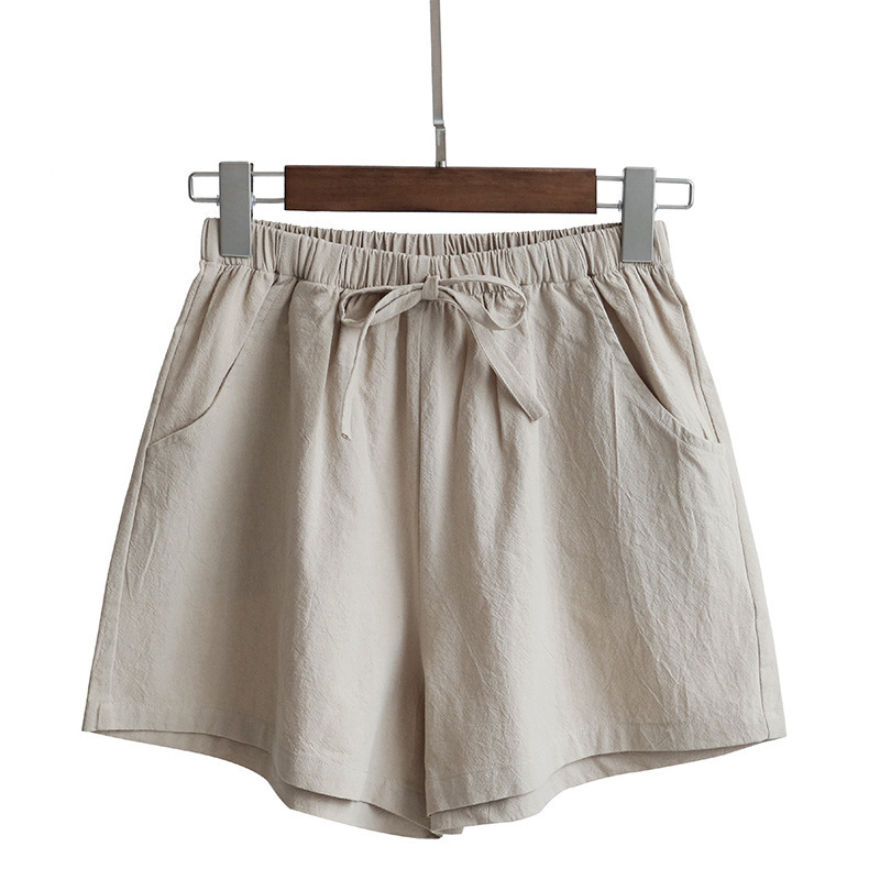 Women's Elastic Waist Pocket Linen Casual Short Pants