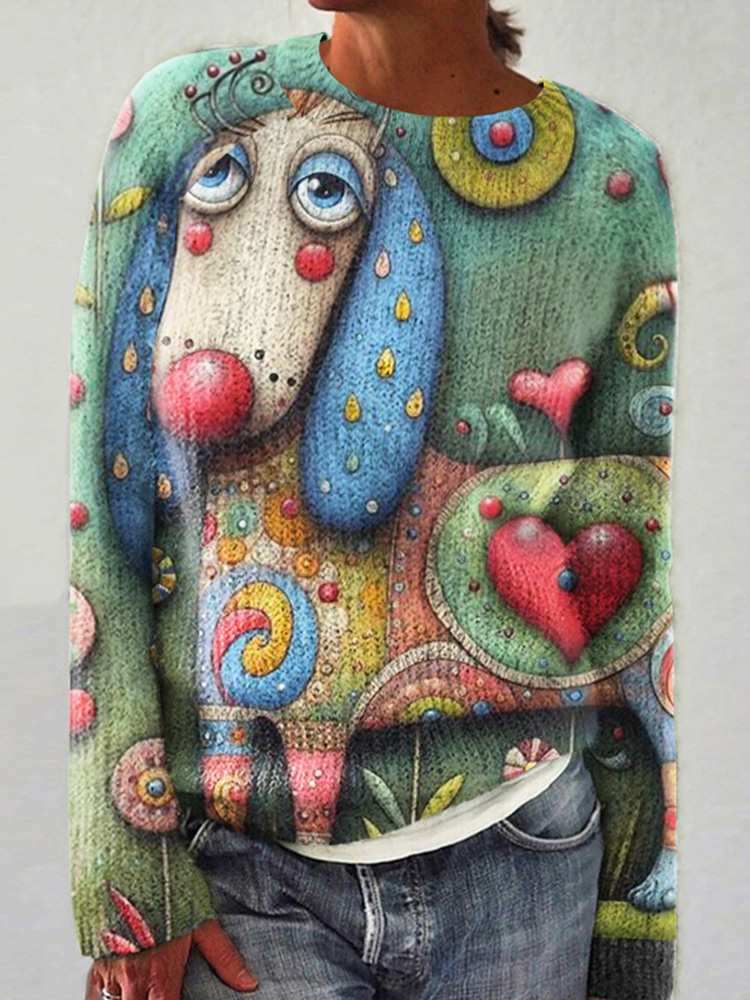 Happy Summer Puppy Women'S Crew Neck Knitted Sweater