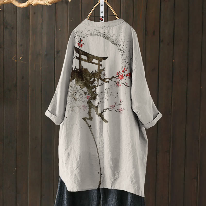 Japanese Style Plum Blossom Ink Circle Print Cardigan