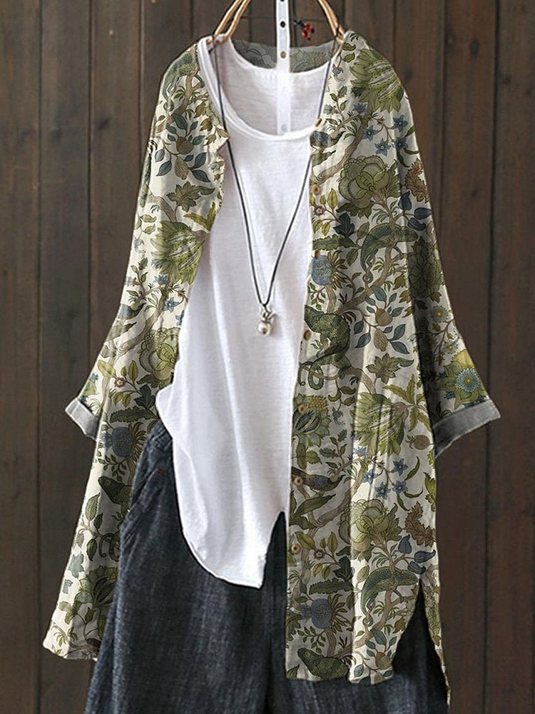 Vintage Floral Print Loose Cardigan
