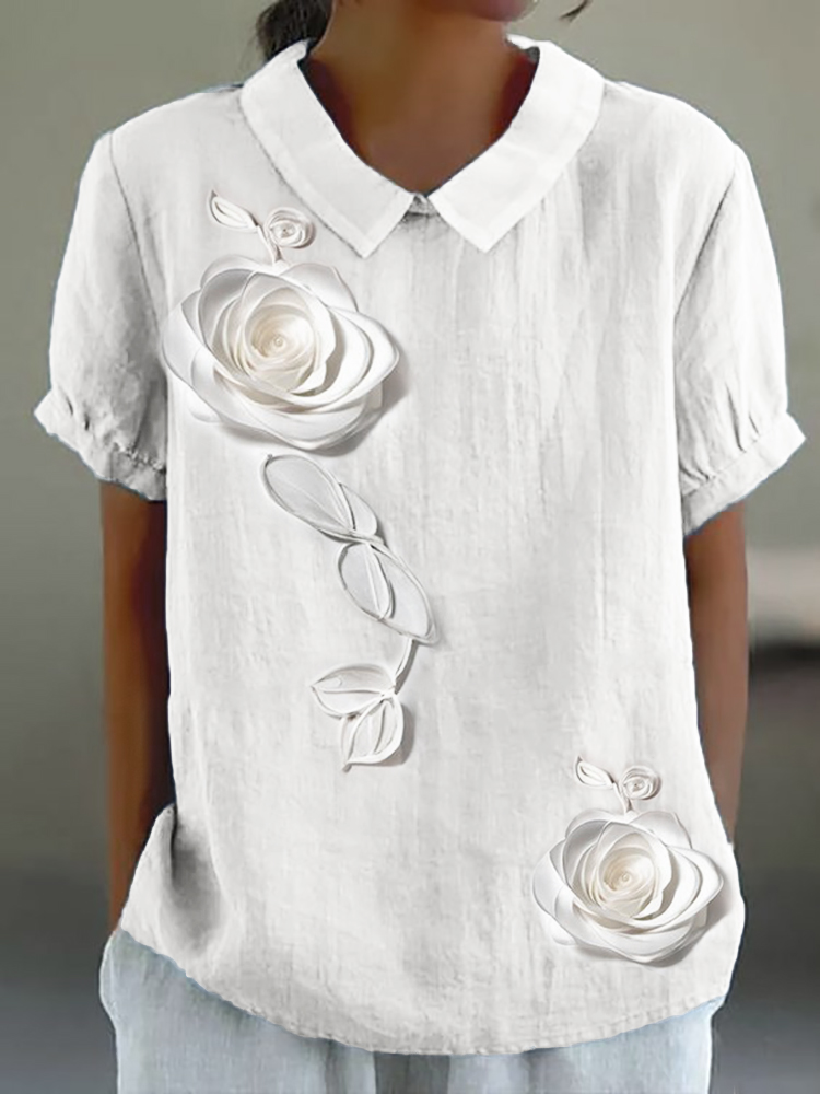 Classy Roses 3D Satin Art Linen Blend Tunic