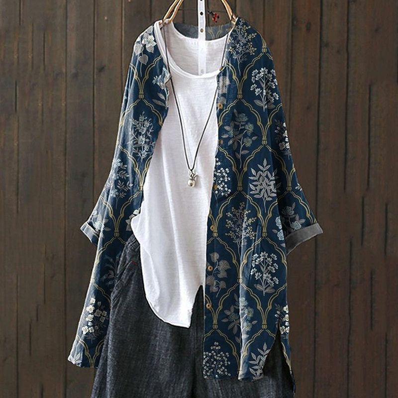 Vintage Floral Print Casual Loose Cardigan