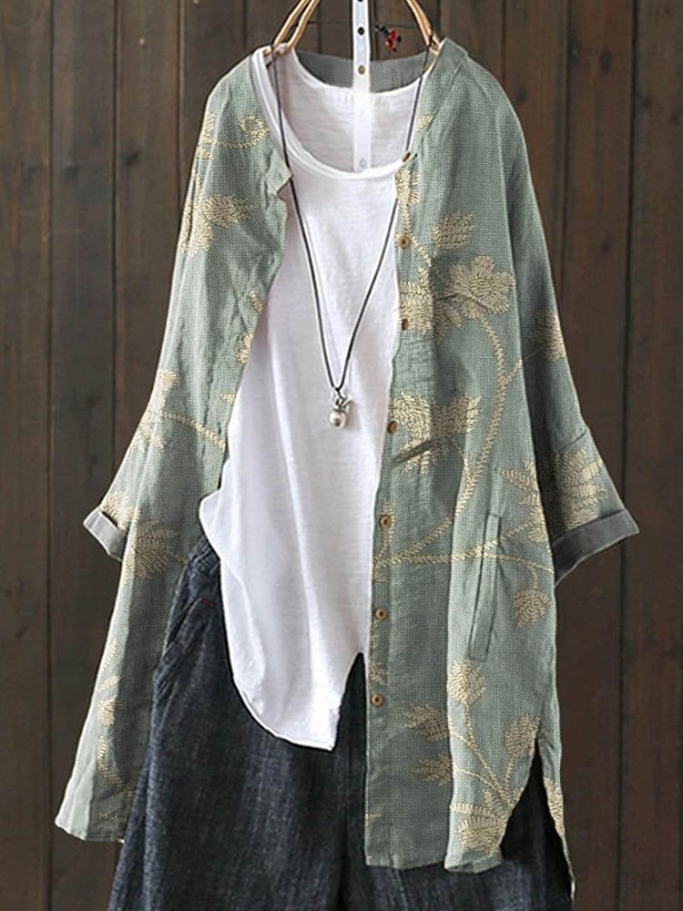 Vintage Floral Print Casual Cardigan