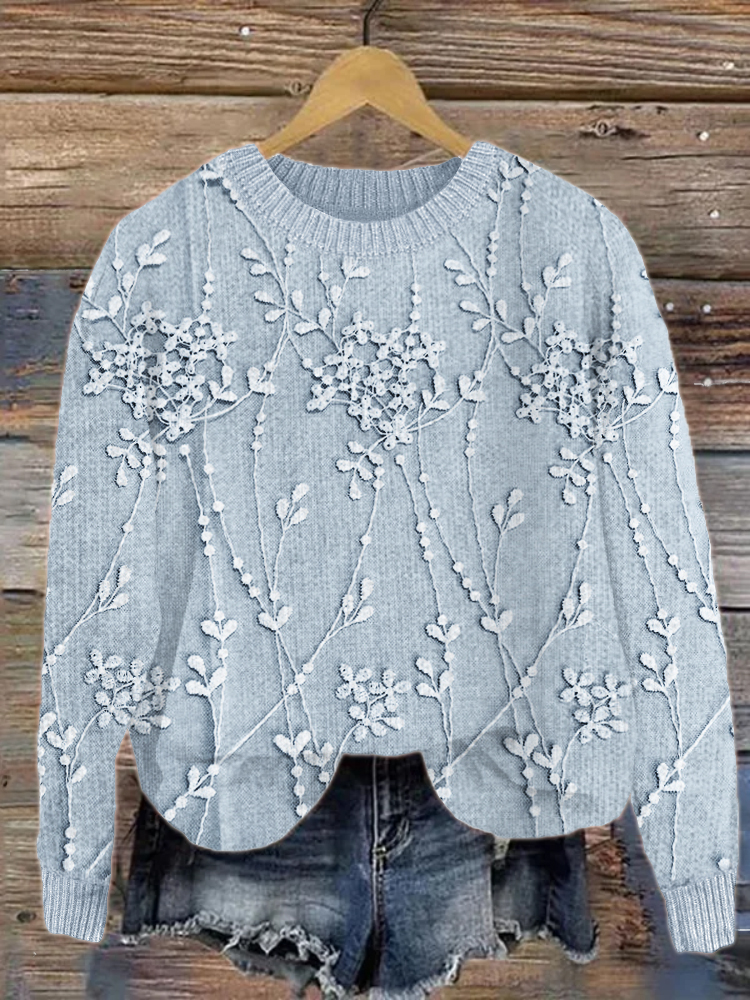 Classy Floral Lace Embroidered Knit Sweater