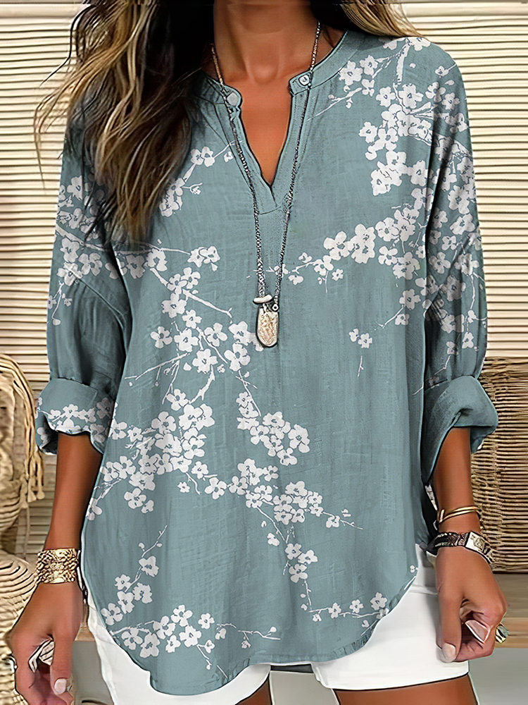 Cherry Blossom Japanese Art Linen Blend Tunic