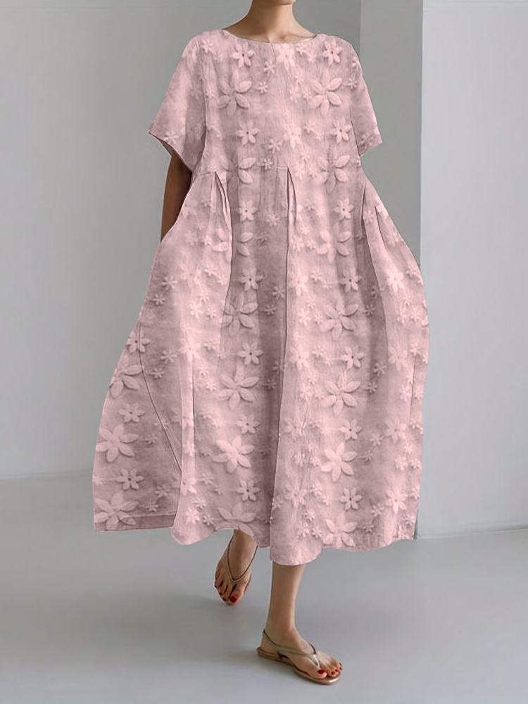 Floral Lace Embroidered Linen Blend Maxi Dress