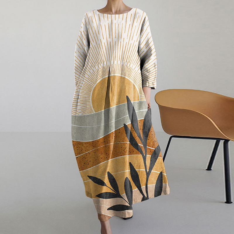 Sun Desert Botanical Art Print Midi Dress