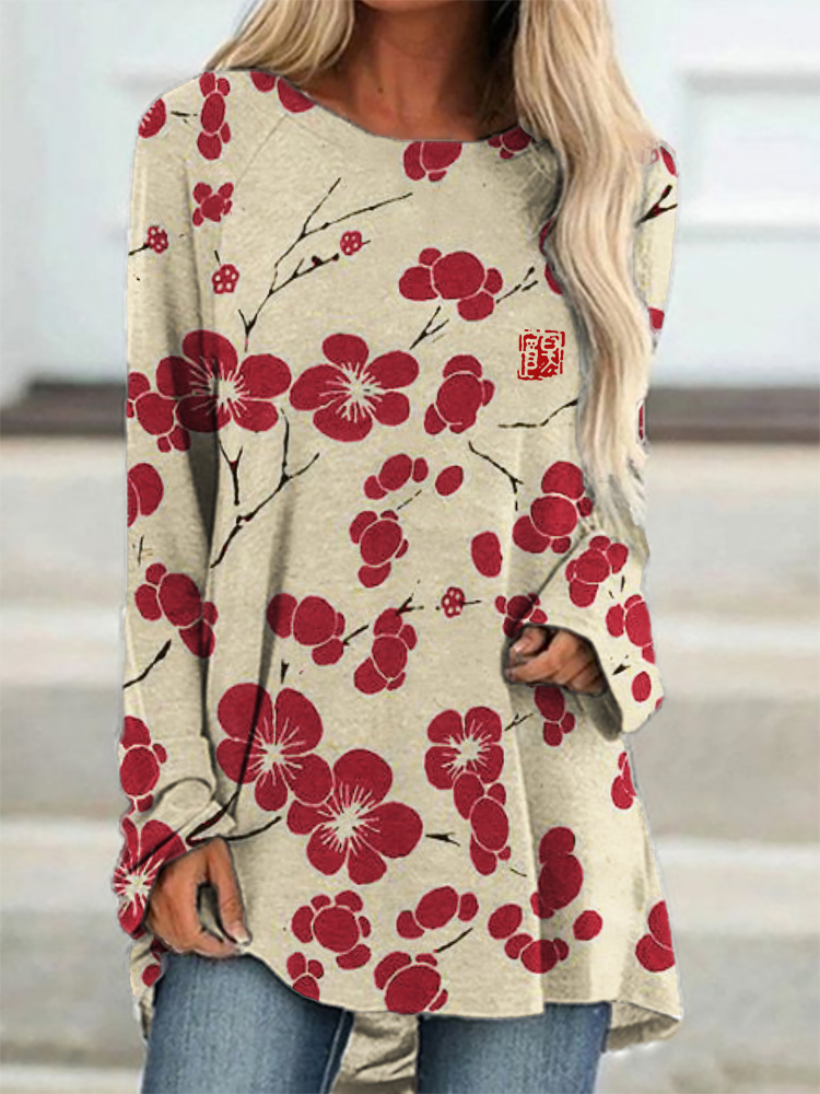 Cherry Blossom Japanese Lino Art A Line T Shirt