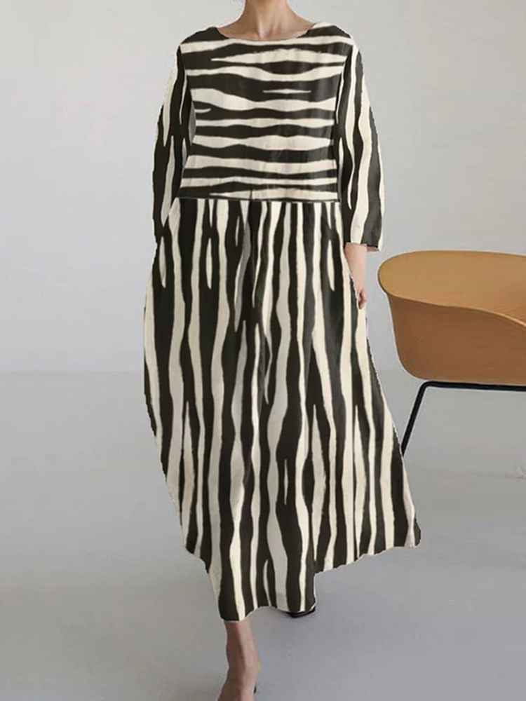 Abstract Stripes Art Print Midi Dress