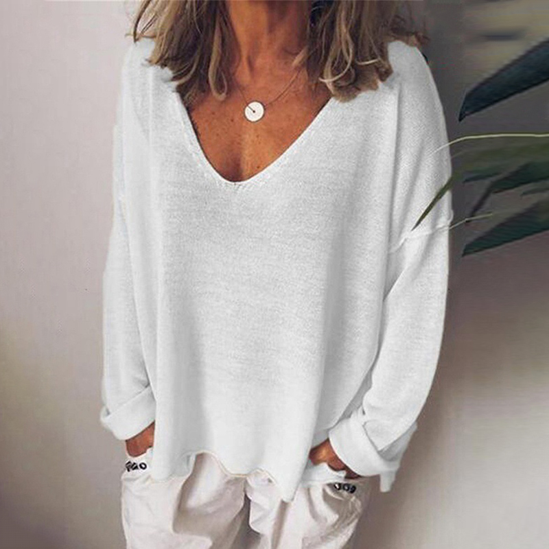 V Neck Comfy Linen Cotton Long Sleeve Shirt
