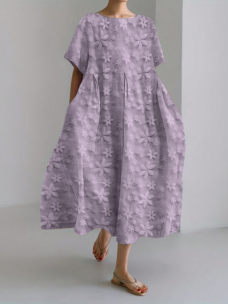 Floral Lace Embroidered Linen Blend Maxi Dress