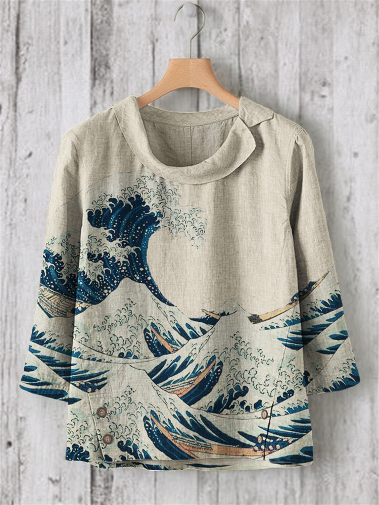 Great Wave Japanese Art Linen Blend Tunic