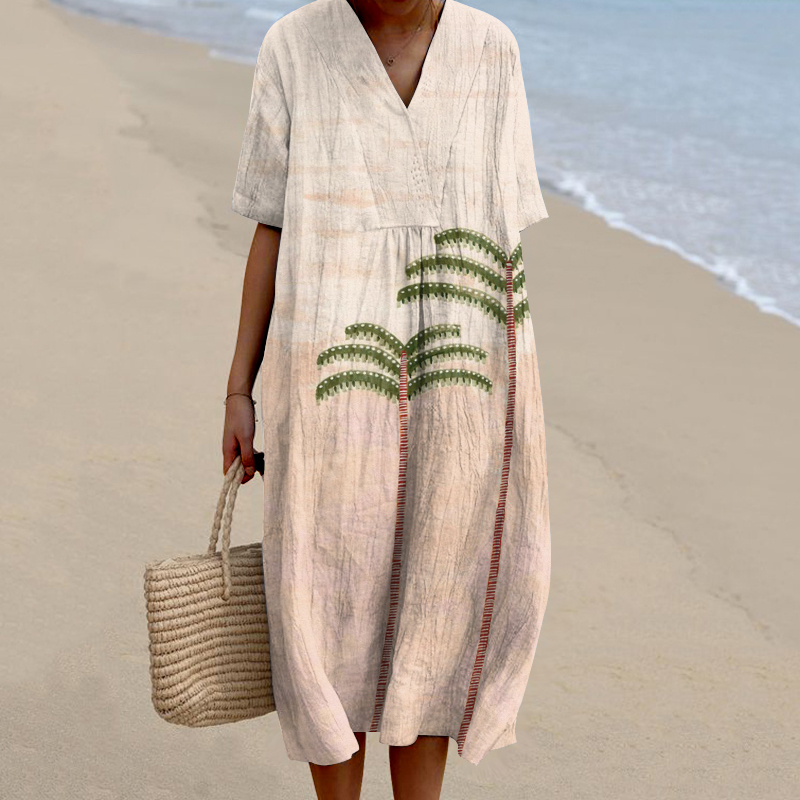 Summer Holiday Palm Tree Print Women'S Dress