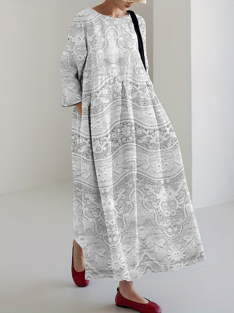 Women's Vintage Floral Lace Embroidered Midi Dress