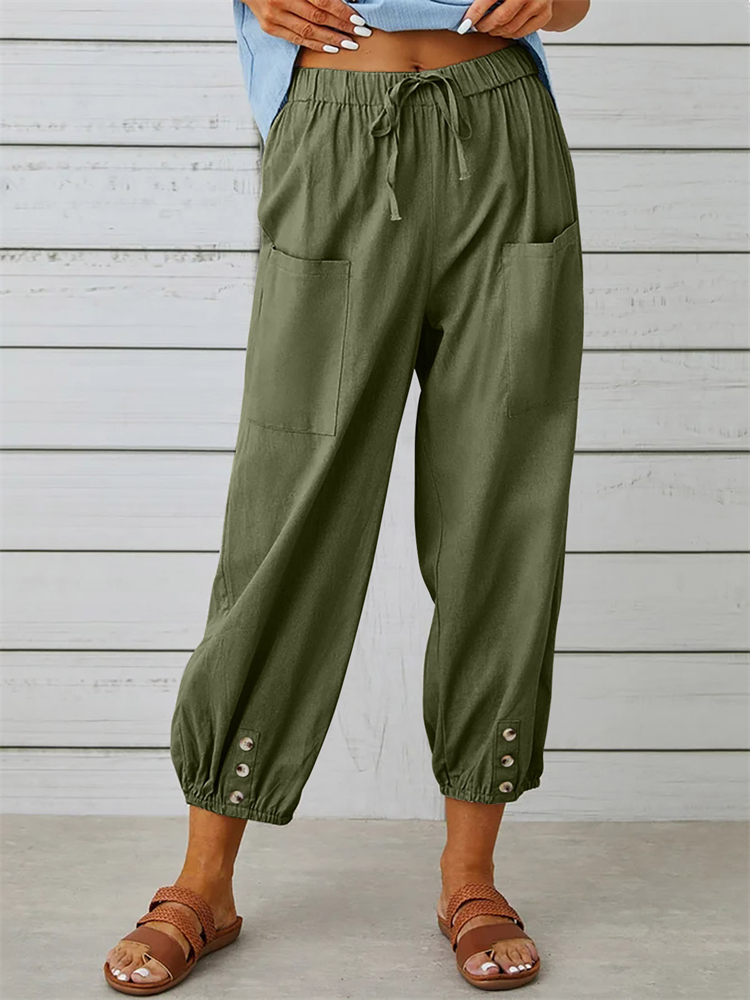 Patch Pocket Button Accent Comfy Casual Pants