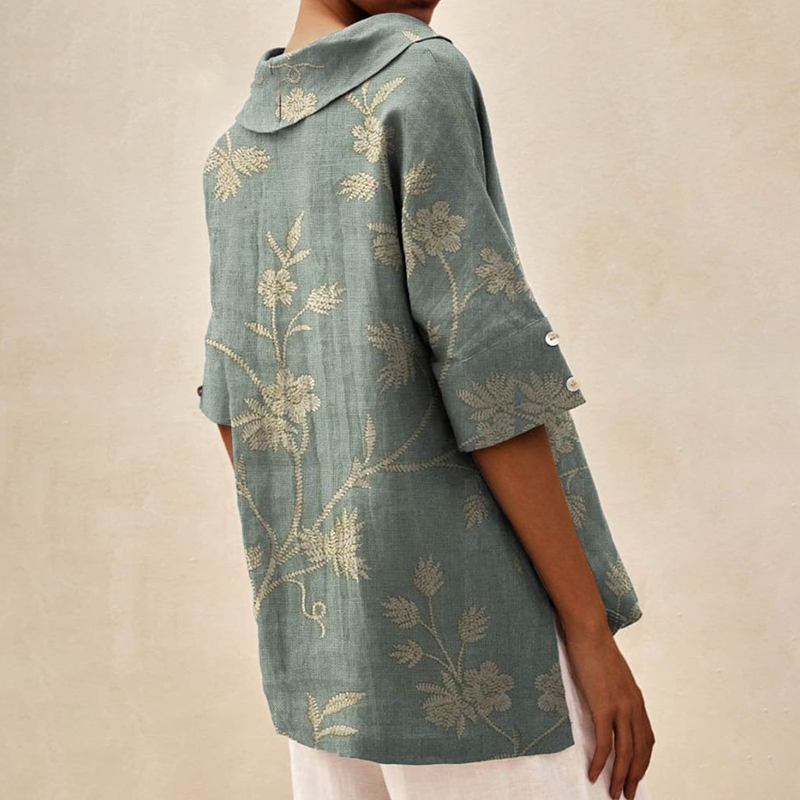 Women's Art Print Casual Linen V-Neck Shirt