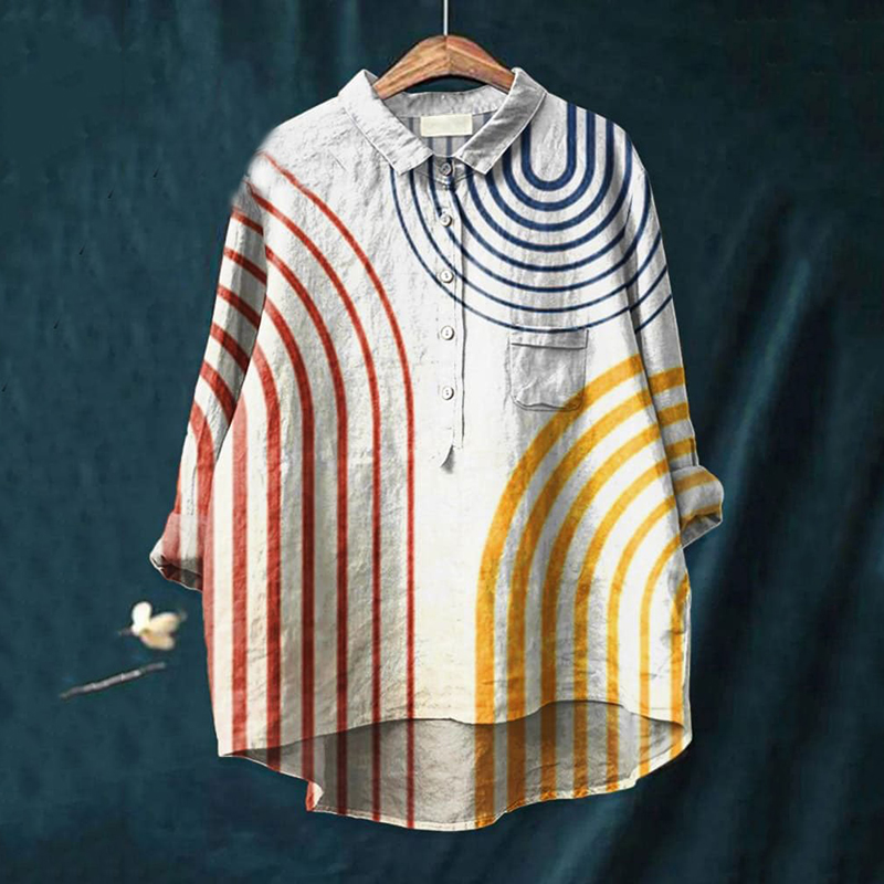 Striped Art Print Long Sleeve Casual Shirt
