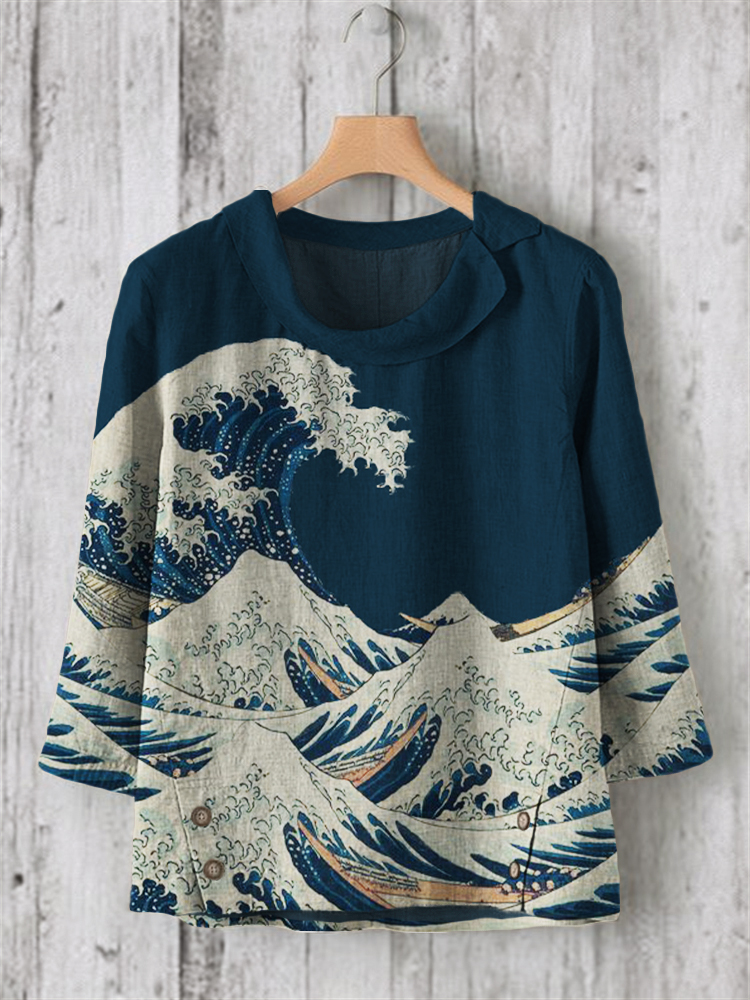 Great Wave Japanese Art Linen Blend Tunic