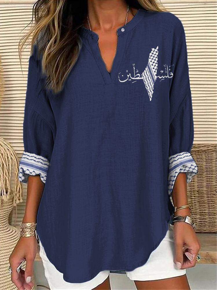 Free Palestine Map Shemagh Inspired Linen Blend Tunic