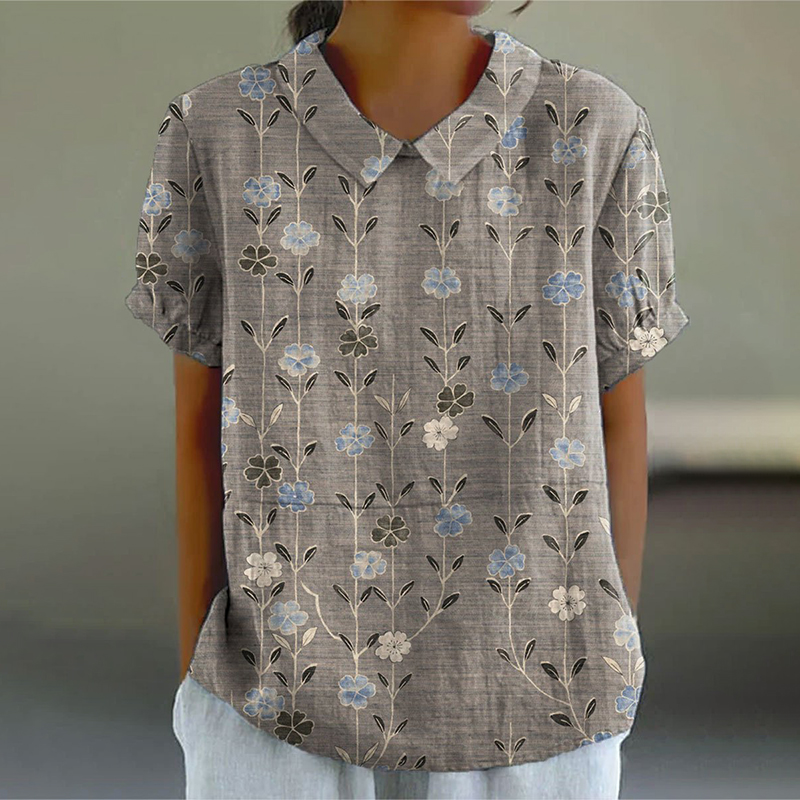 Women's Retro Floral Art Print Casual Cotton Linen Shirt