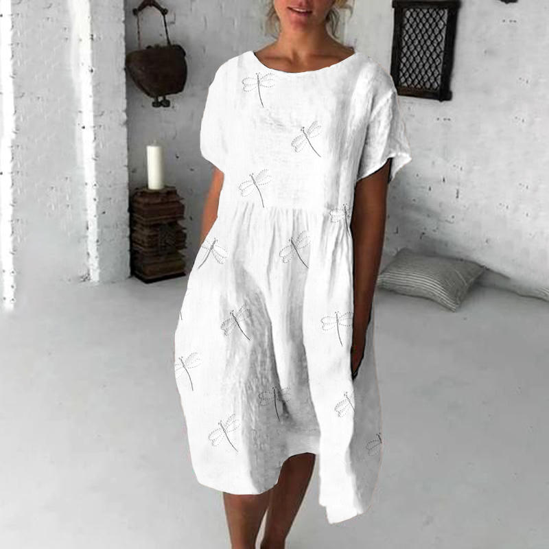 Women'S Vintage Dragonfly Embroidery Art Casual Mini Dress