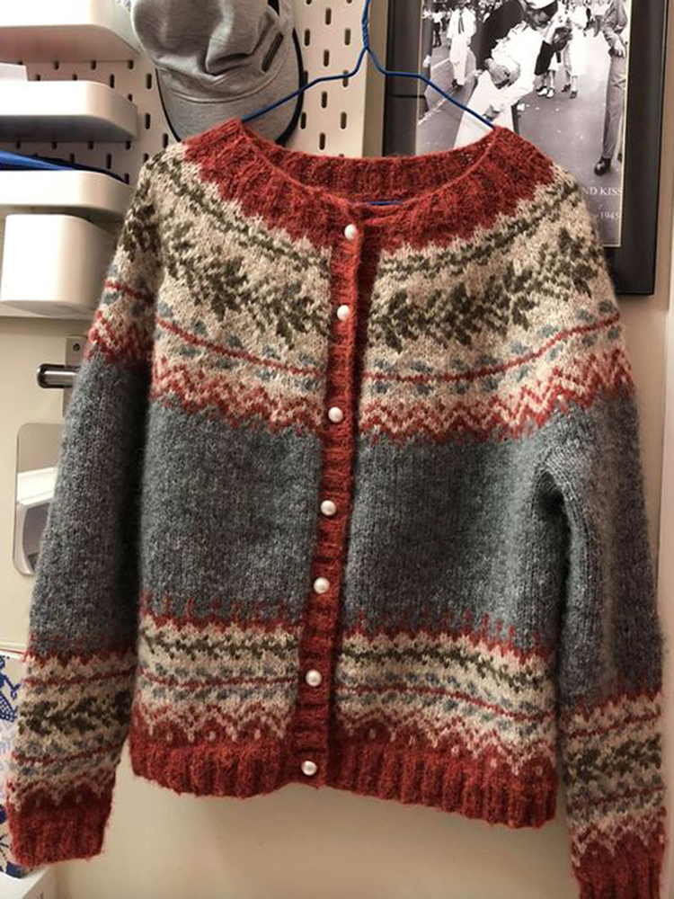 Vintage Fel Island Jacquard Button Comfy Sweater