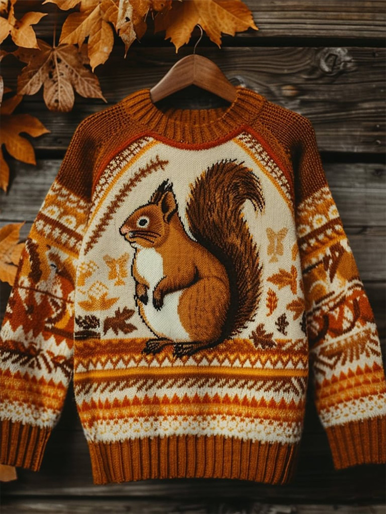 Women's Autumn And Winter Squirrel Print Sweater