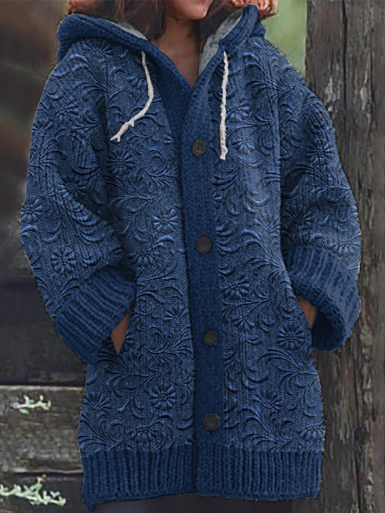 Vintage Western Floral Lace Knit Hooded Cardigan