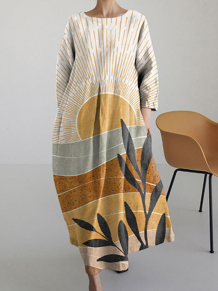 Sun Desert Botanical Art Print Midi Dress