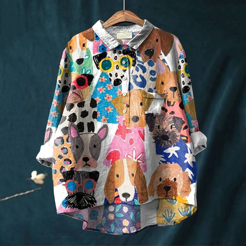 Women's Colorful Fun Cartoon Puppy Print Casual Shirt