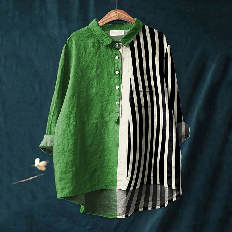 Striped Art Print Long Sleeve Loose Shirt