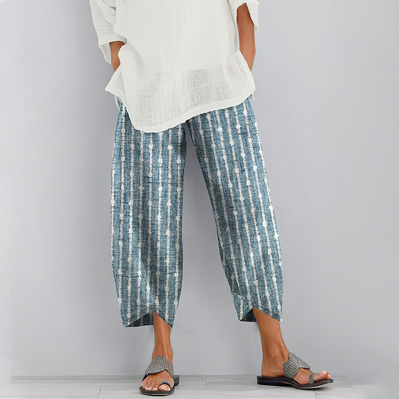 Women Vintage Stripes Casual Pocket Pants