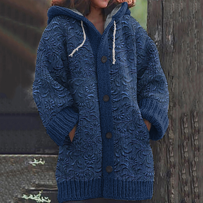 Vintage Western Floral Lace Knit Hooded Cardigan