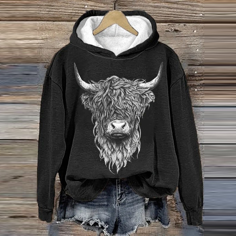 Women's Cute Highland Cow Casual Hoodie