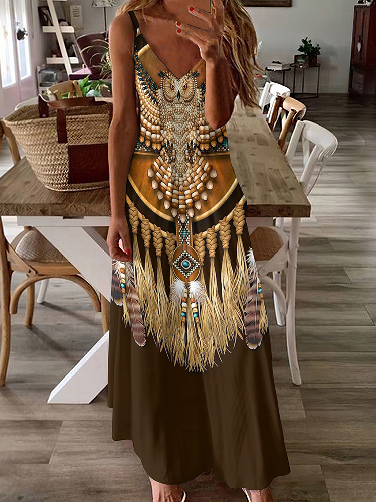 Western Print Sleeveless Maxi Dress