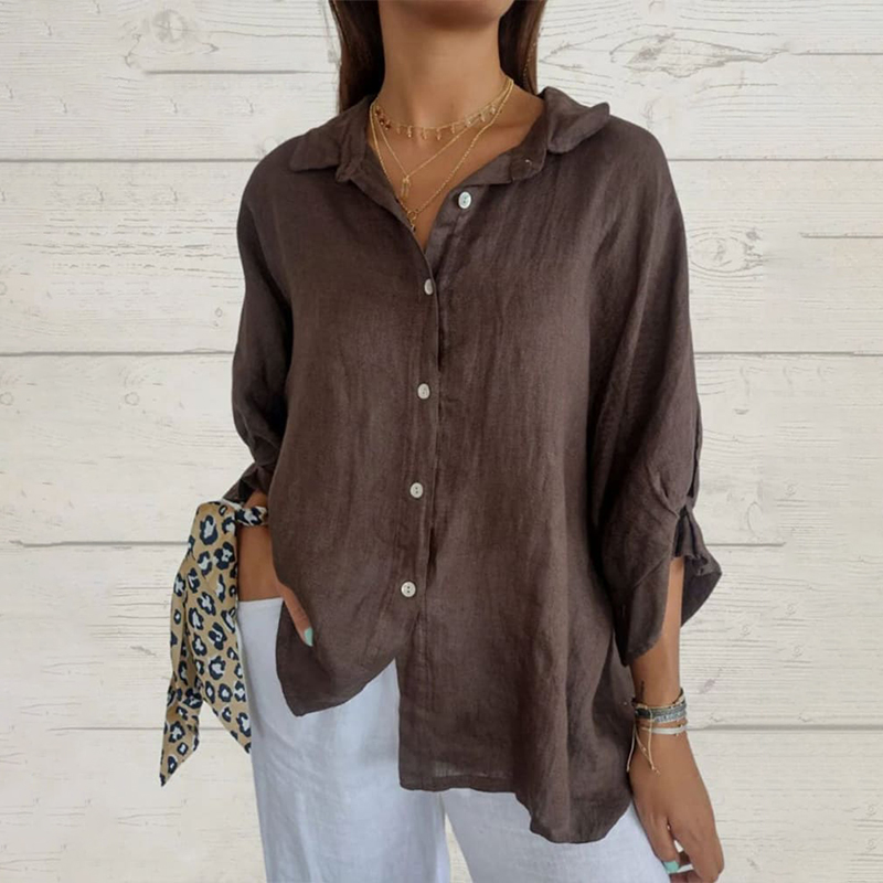 Women's Cotton & Linen Casual Tie-Back Shirt
