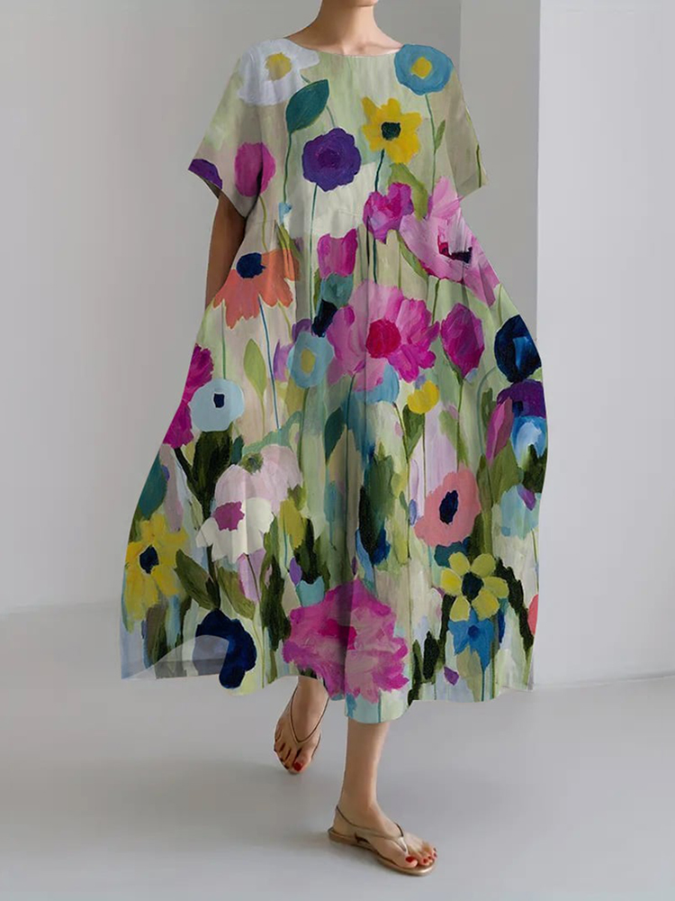 Women's Retro Botanical Floral Design Printed Casual Loose Dress