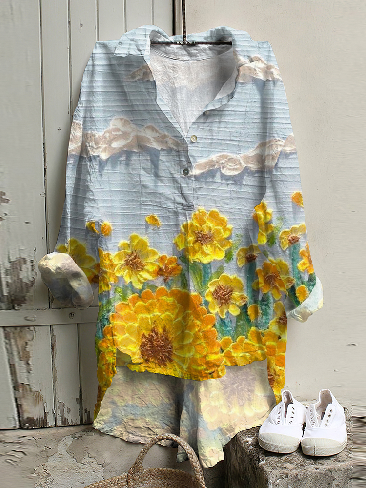 Spring And Summer Chrysanthemum Print Women's Shirt