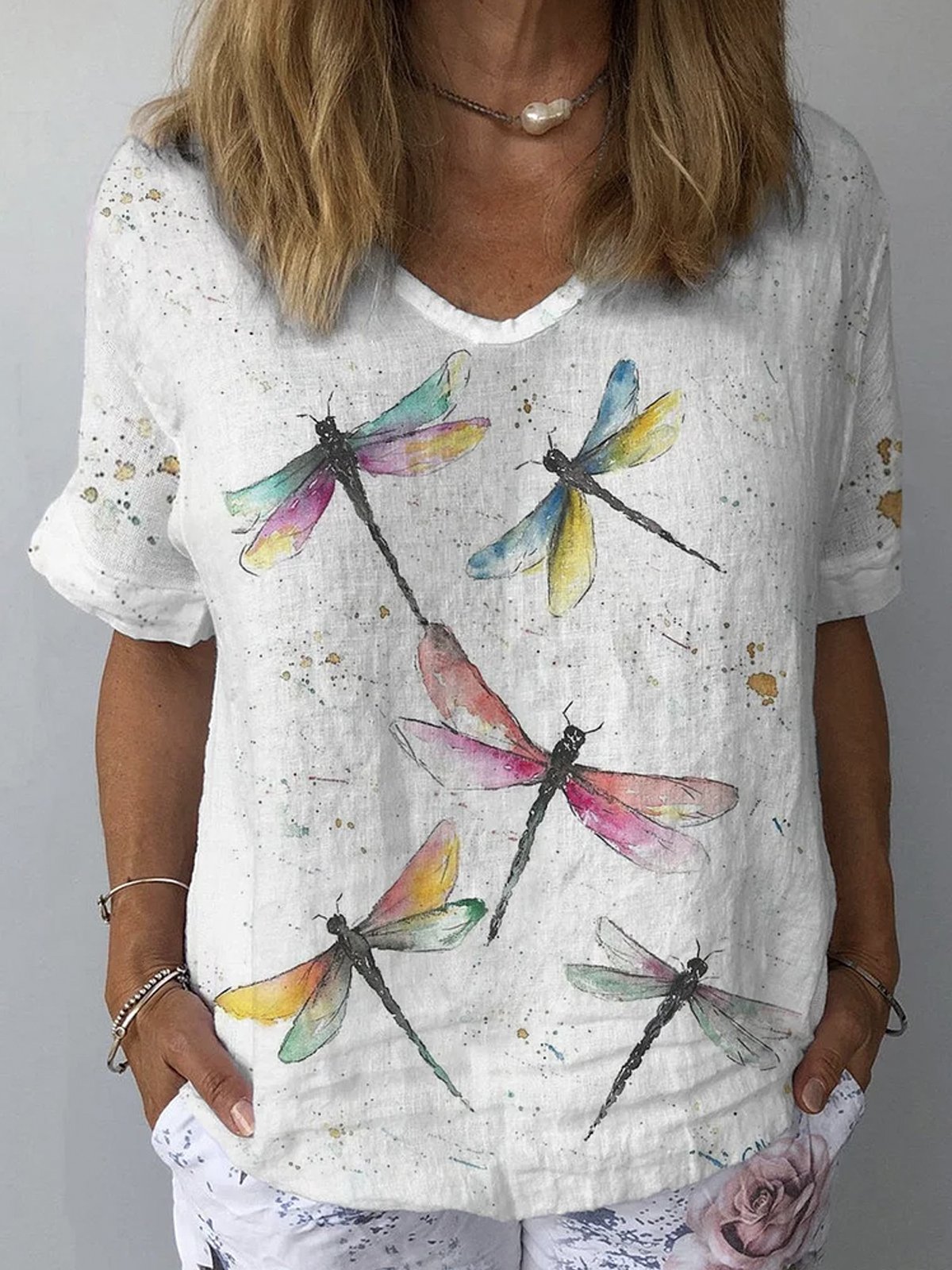 Colorful Dragonflies Linen Blend Cozy Shirt