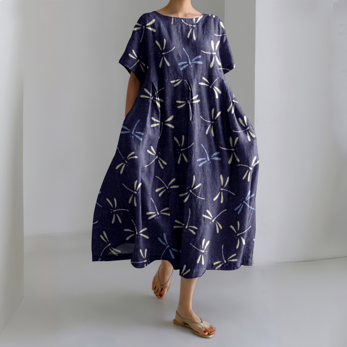 Women's Dragonfly Art Cozy Linen Maxi Dress