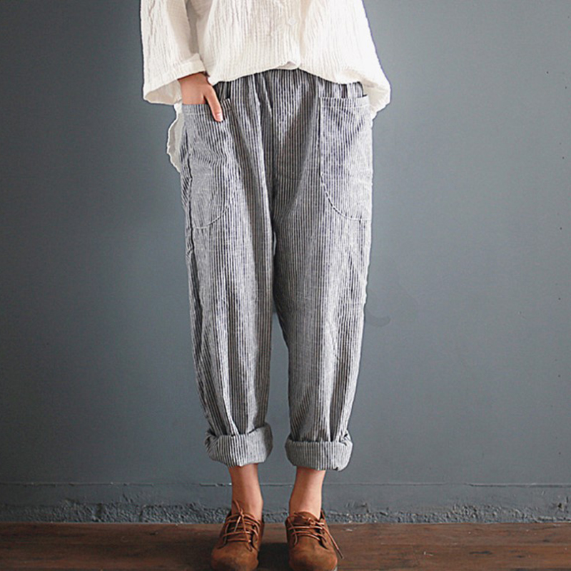 Stripes Elastic Waist Pocket Comfy Pants