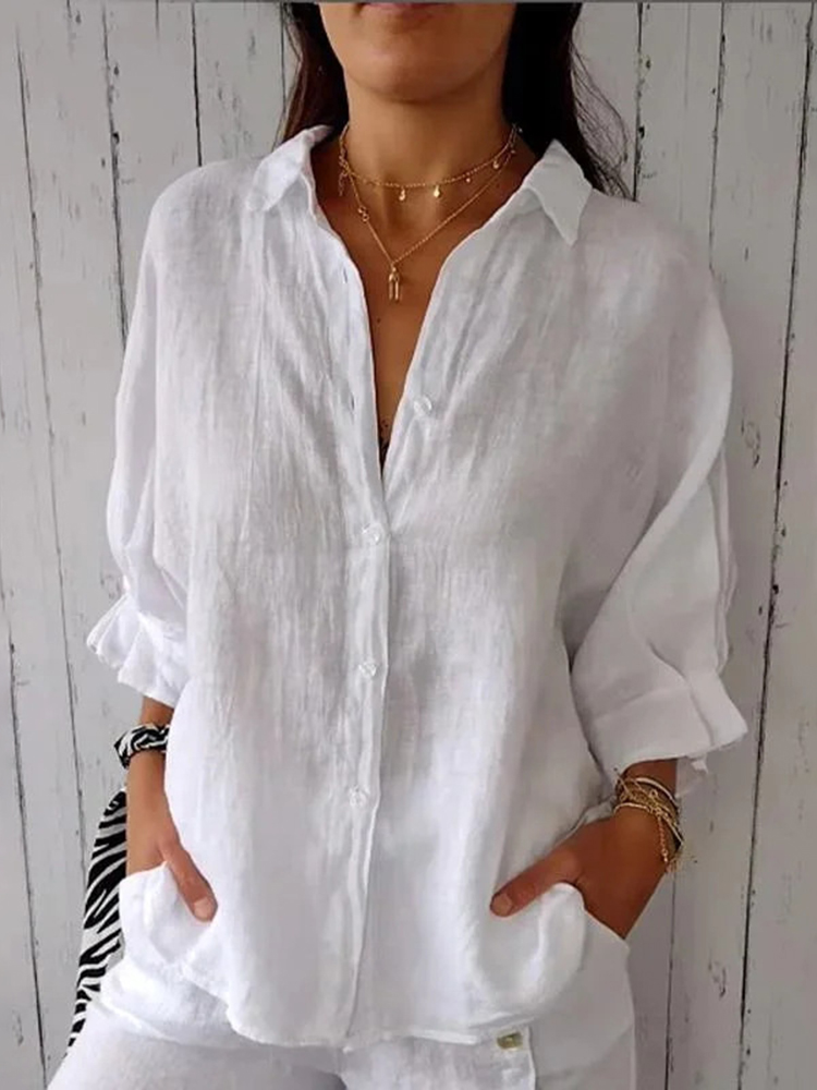 Women's Cotton & Linen Casual Tie-Back Shirt
