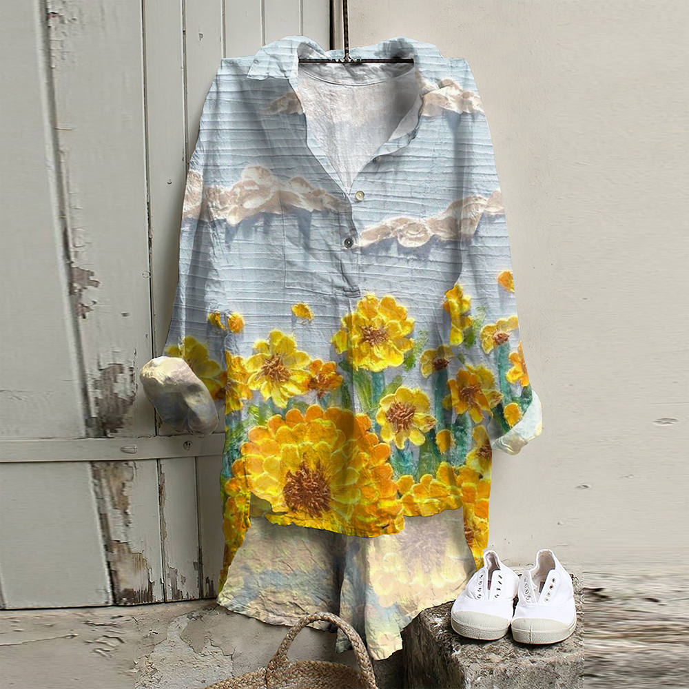 Spring And Summer Chrysanthemum Print Women's Shirt