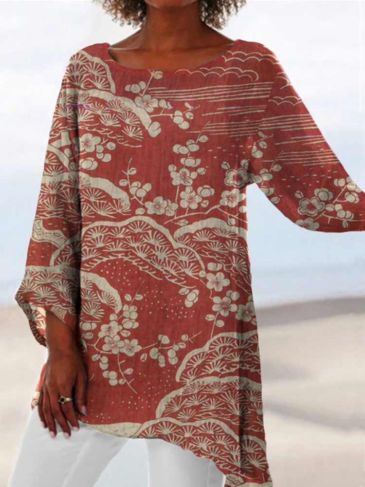 Vintage Japanese Art Casual Crew Neck Shirt