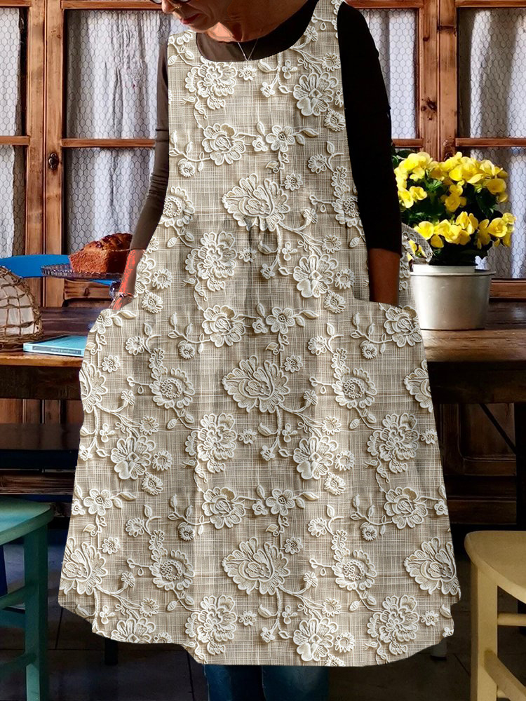 Vintage Floral Lace Embroidered Pinafore Midi Dress